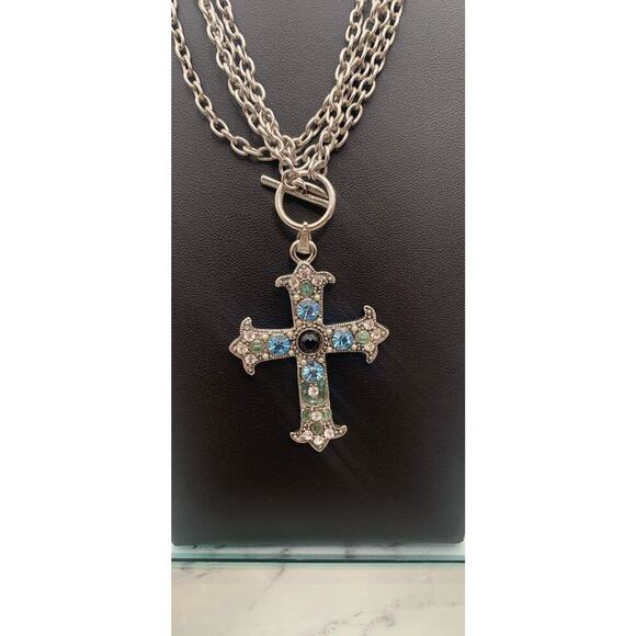 Cookie Lee Silver Tone Chain And Rhinestone Cross 72” Chain - Picture 6 of 7